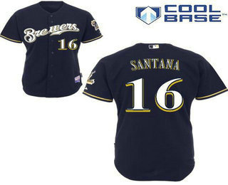 Men's Milwaukee Brewers #16 Domingo Santana Navy Blue Stitched Baseball Jersey
