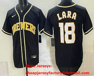 Men's Milwaukee Brewers #18 Luis Lara 2026 Fashion Black Out Stitched Jersey
