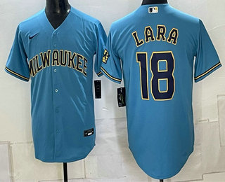 Men's Milwaukee Brewers #18 Luis Lara Blue 2026 City Connect Stadium Stitched Jersey