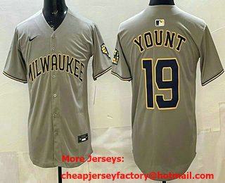 Men's Milwaukee Brewers #19 Robin Yount Gray Limited Jersey