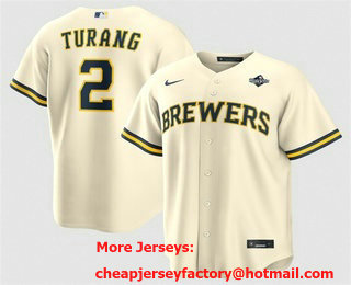Men's Milwaukee Brewers #2 Brice Turang Cream 2026 World Series Cool Base Stitched Jersey