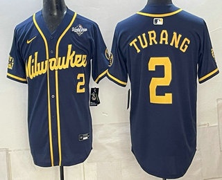 Men's Milwaukee Brewers #2 Brice Turang Navy 2026 World Series Limited Stitche Jersey