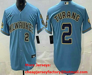 Men's Milwaukee Brewers #2 Brice Turang Powder Blue Limited Jersey