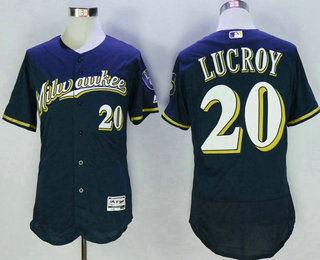Men's Milwaukee Brewers #20 Jonathan Lucroy Navy Blue 2016 Flexbase Baseball Jersey