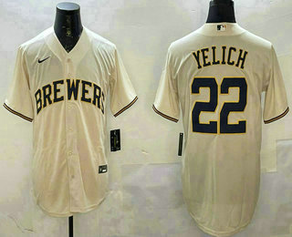 Men's Milwaukee Brewers #22 Christian Yelich Cream Cool Base Stitched Jersey