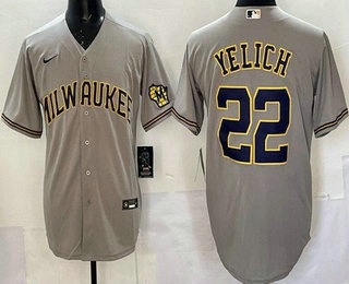 Men's Milwaukee Brewers #22 Christian Yelich Gray Limited Jersey