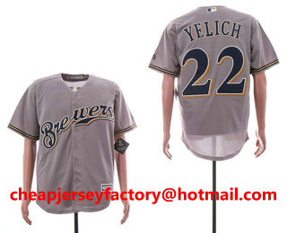 Men's Milwaukee Brewers #22 Christian Yelich Gray Road Stitched MLB Cool Base Jersey