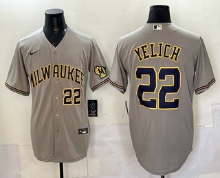Men's Milwaukee Brewers #22 Christian Yelich Grey Stitched Cool Base Nike Jersey