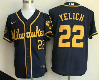 Men's Milwaukee Brewers #22 Christian Yelich Navy 2025 Stitched Jersey