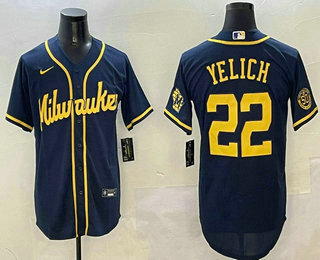 Men's Milwaukee Brewers #22 Christian Yelich Navy Blue Stitched Cool Base Nike Jersey