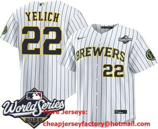 Men's Milwaukee Brewers #22 Christian Yelich White 2026 World Series Stitched Jersey