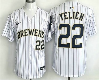 Men's Milwaukee Brewers #22 Christian Yelich White Home Limited Stitched Jersey