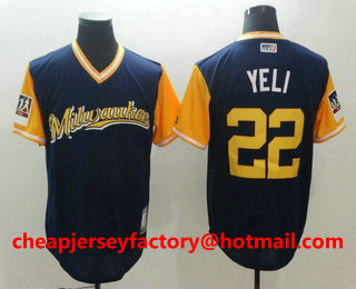 Men's Milwaukee Brewers #22 Christian Yelich Yeli Majestic Navy-Yellow 2018 Players' Weekend Authentic Jersey
