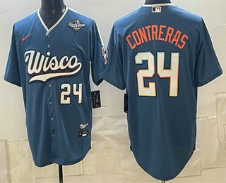 Men's Milwaukee Brewers #24 William Contreras Blue 2026 World Series City Connect Stadium Stitched Jersey
