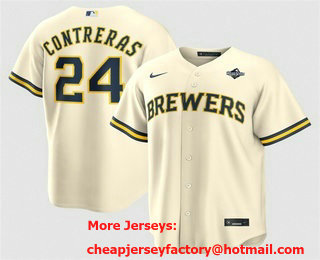 Men's Milwaukee Brewers #24 William Contreras Cream 2026 World Series Cool Base Stitched Jersey