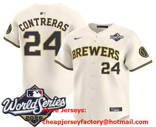 Men's Milwaukee Brewers #24 William Contreras Cream 2026 World Series Limited Stitched Jersey