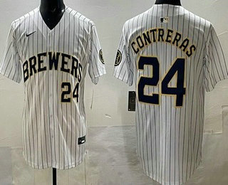 Men's Milwaukee Brewers #24 William Contreras White Limited Jersey