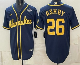 Men's Milwaukee Brewers #26 Aaron Ashby Navy 2026 World Series Cool Base Stitched Jersey