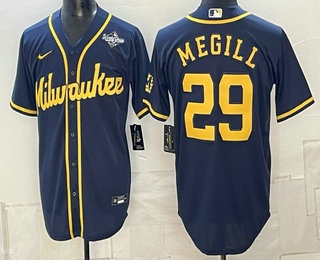 Men's Milwaukee Brewers #29 Trevor Megill Navy 2026 World Series Cool Base Stitched Jersey