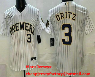 Men's Milwaukee Brewers #3 Joey Ortiz White Limited Jersey