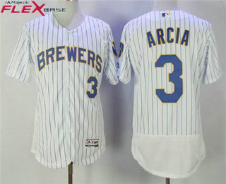 Men's Milwaukee Brewers #3 Orlando Arcia White Pinstirpe Stitched MLB Flex Base Jersey