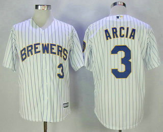 Men's Milwaukee Brewers #3 Orlando Arcia White Pinstripe Stitched MLB Cool Base Jersey