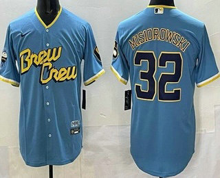 Men's Milwaukee Brewers #32 Jacob Misiorowski Blue 2022 City Cool Base Jersey