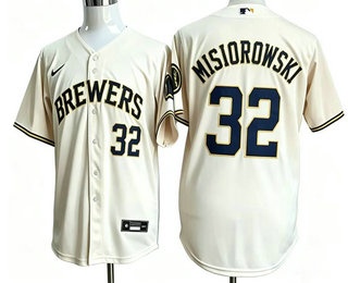 Men's Milwaukee Brewers #32 Jacob Misiorowski Cream Cool Base Stitched Jersey