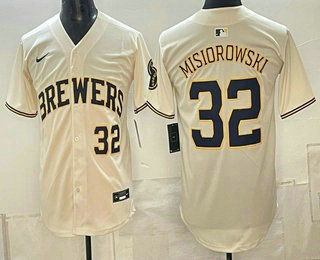 Men's Milwaukee Brewers #32 Jacob Misiorowski Cream Limited Stitched Jersey