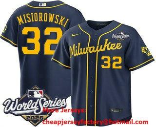 Men's Milwaukee Brewers #32 Jacob Misiorowski Navy 2026 World Series Stitched Jersey