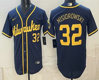 Men's Milwaukee Brewers #32 Jacob Misiorowski Navy Cool Base Stitched Jersey