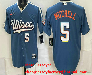 Men's Milwaukee Brewers #5 Garrett Mitchell Mineral Blue 2026 City Connect Stadium Stitched Jersey