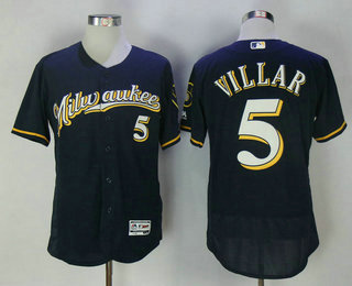 Men's Milwaukee Brewers #5 Jonathan Villar NEW Navy Blue Stitched MLB Flex Base Jersey