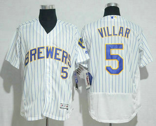 Men's Milwaukee Brewers #5 Jonathan Villar White Pinstripe Stitched MLB 2016 Flex Base Jersey