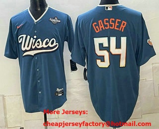 Men's Milwaukee Brewers #54 Robert Gasser Mineral Blue 2026 World Series City Connect Stadium Stitched Jersey