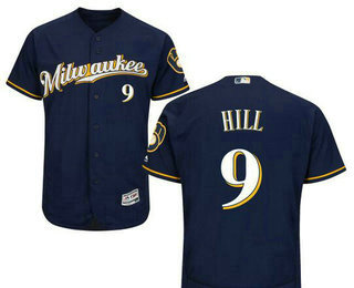 Men's Milwaukee Brewers #9 Aaron Hill Navy Blue Milwaukee Stitched Baseball Jersey