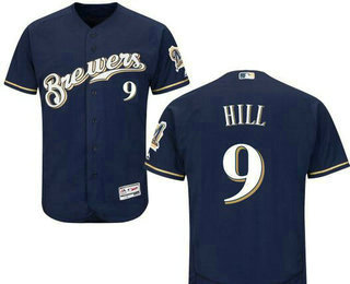 Men's Milwaukee Brewers #9 Aaron Hill Navy Blue Stitched Baseball Jersey
