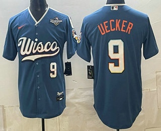 Men's Milwaukee Brewers #9 Bob Uecker Blue 2026 World Series City Connect Stadium Stitched Jersey