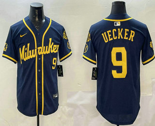 Men's Milwaukee Brewers #9 Bob Uecker Number Navy Limited Stitched Jersey
