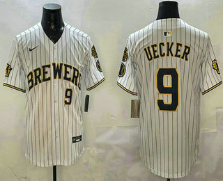 Men's Milwaukee Brewers #9 Bob Uecker Number White Limited Stitched Jersey