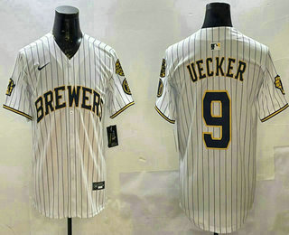 Men's Milwaukee Brewers #9 Bob Uecker White Limited Stitched Jersey