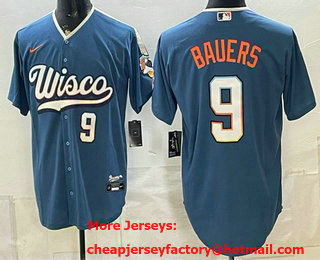 Men's Milwaukee Brewers #9 Jake Bauers Mineral Blue 2026 City Connect Stadium Stitched Jersey