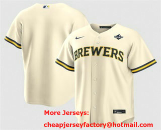 Men's Milwaukee Brewers Blank Cream 2026 World Series Cool Base Stitched Jersey