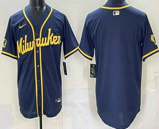 Men's Milwaukee Brewers Blank Powder Navy Limited Jersey