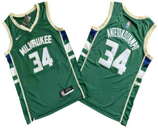 Men's Milwaukee Bucks #34 Giannis Antetokounmp Green Icon Swingman Stitched Jersey