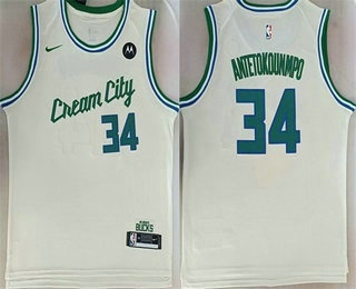 Men's Milwaukee Bucks #34 Giannis Antetokounmpo Cream 2025 City Edition Stitched Jersey