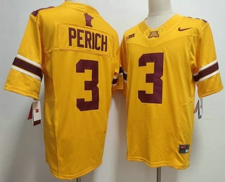 Men's Minnesota Golden Gophers #3 Koi Perich Limited Gold FUSE College Football Jersey