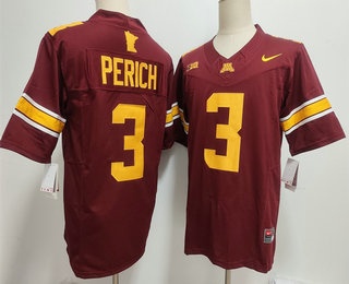 Men's Minnesota Golden Gophers #3 Koi Perich Limited Red FUSE College Football Jersey