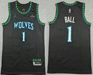 Men's Minnesota Timberwolves #1 LaMelo Ball Black 2026 Statement Sponsor Stitched Jersey