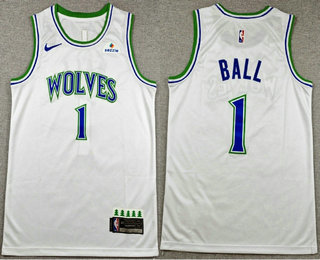 Men's Minnesota Timberwolves #1 LaMelo Ball White 2026 Association Sponsor Stitched Jersey